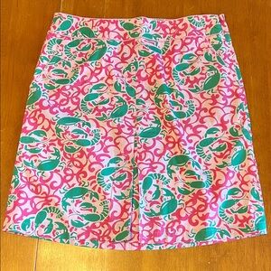 L.L. Bean Pink & Green Lobster and Crab Printed Cotton Skirt 12